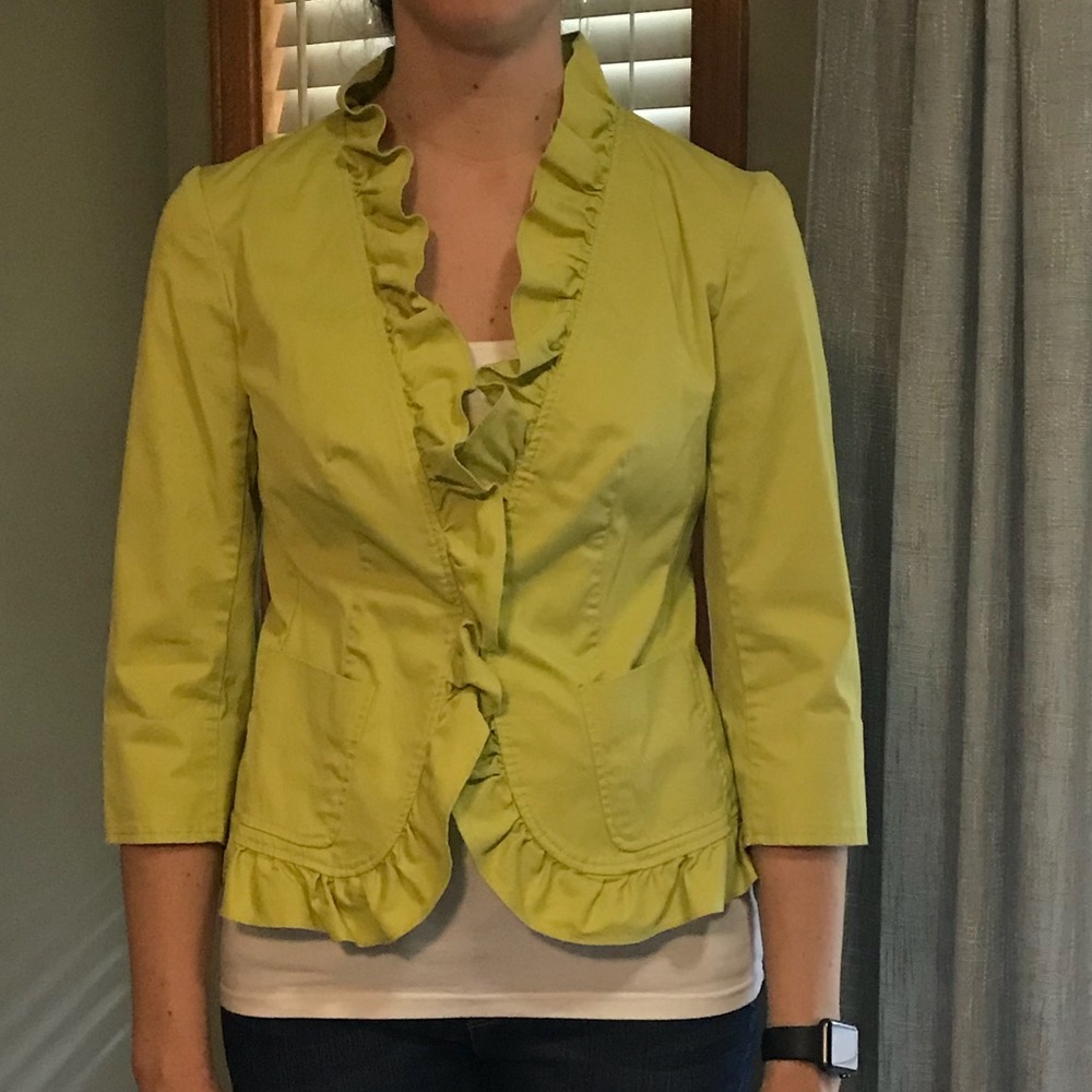 Talbots ruffled green jacket - Picture 4 of 8